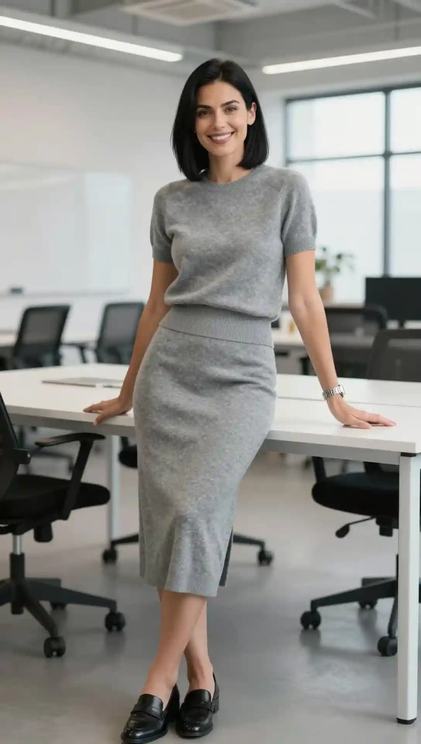 Grey Knit Sweater + Grey Knit Midi Skirt