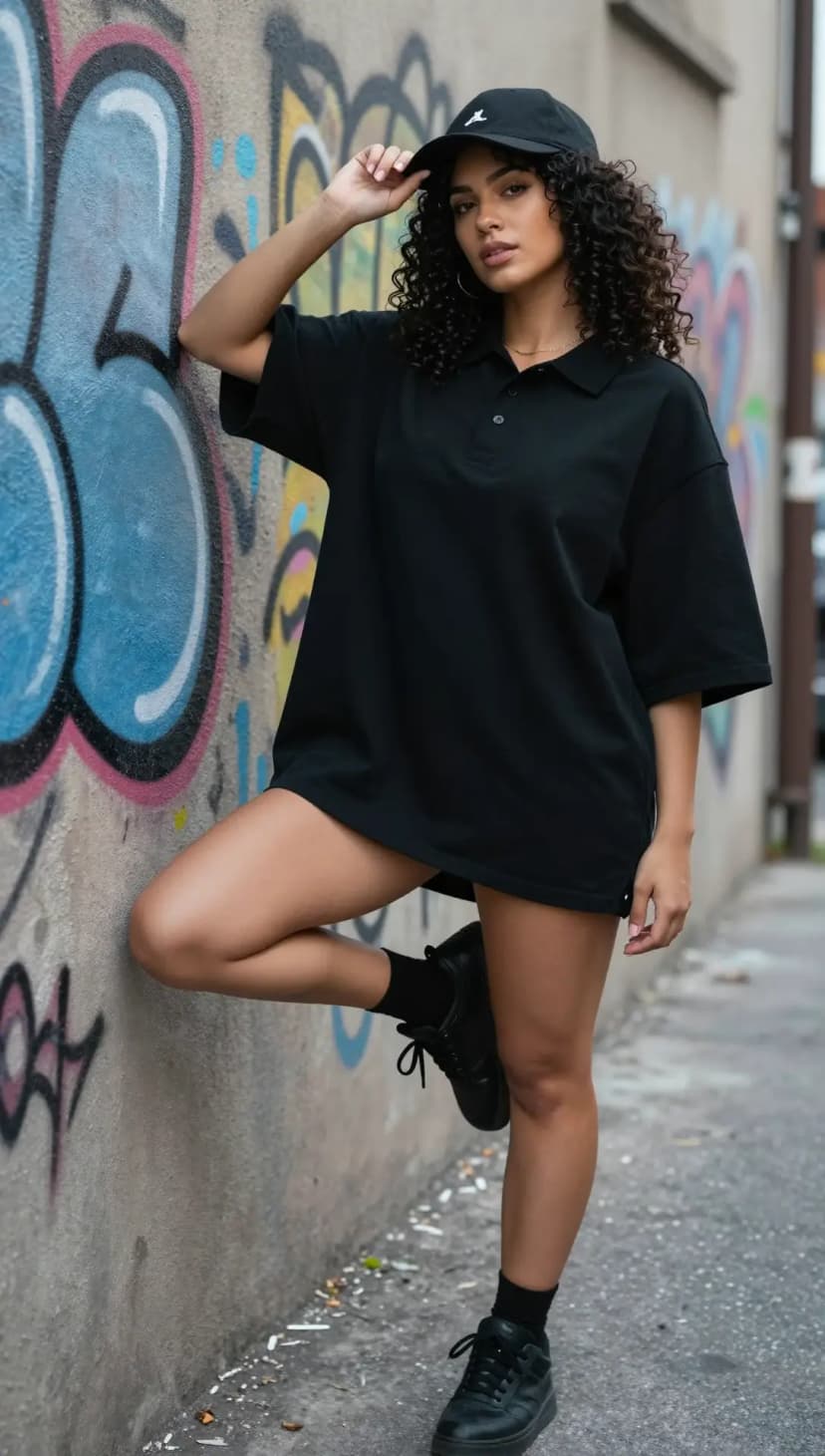 Black Cotton Polo Shirt + Black Cotton Baseball Cap