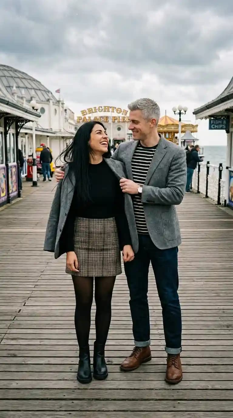Grey Blazer + Striped Long-Sleeve Shirt + Plaid Mini Skirt