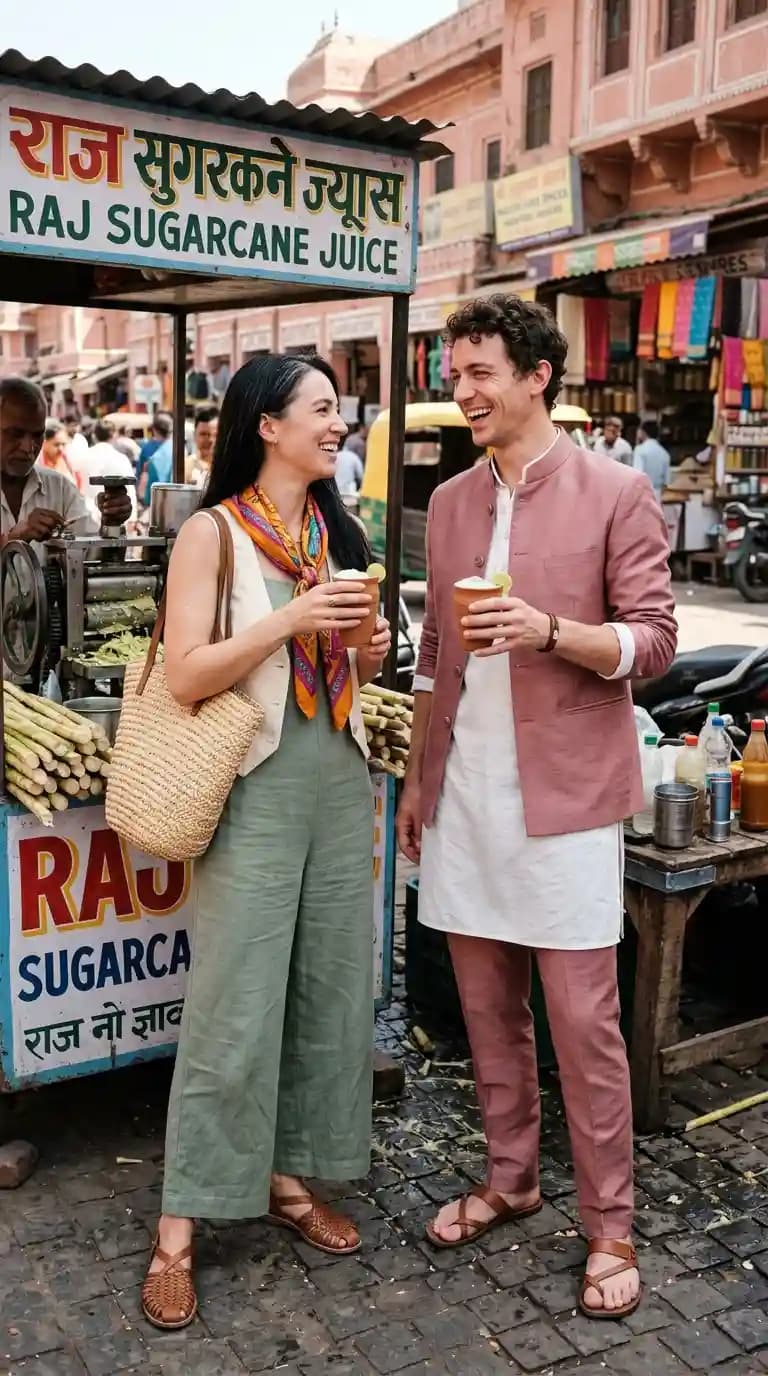 Khaki Linen Jumpsuit + Dusty Rose Nehru Jacket + White Kurta