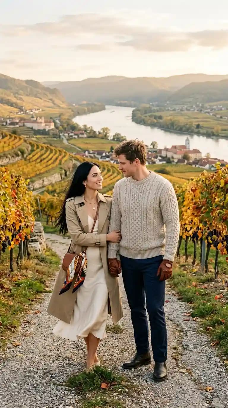 Tan Trench Coat + Cream Slip Dress + Cable Knit Sweater + Navy Chinos