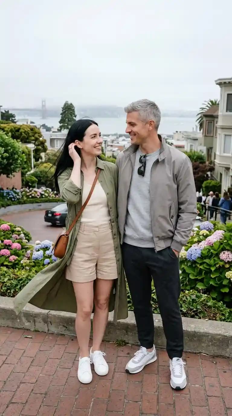 Olive Duster Jacket + Cream Ribbed Tank Top + Khaki Shorts + Grey Bomber Jacket + Grey Sweatpants