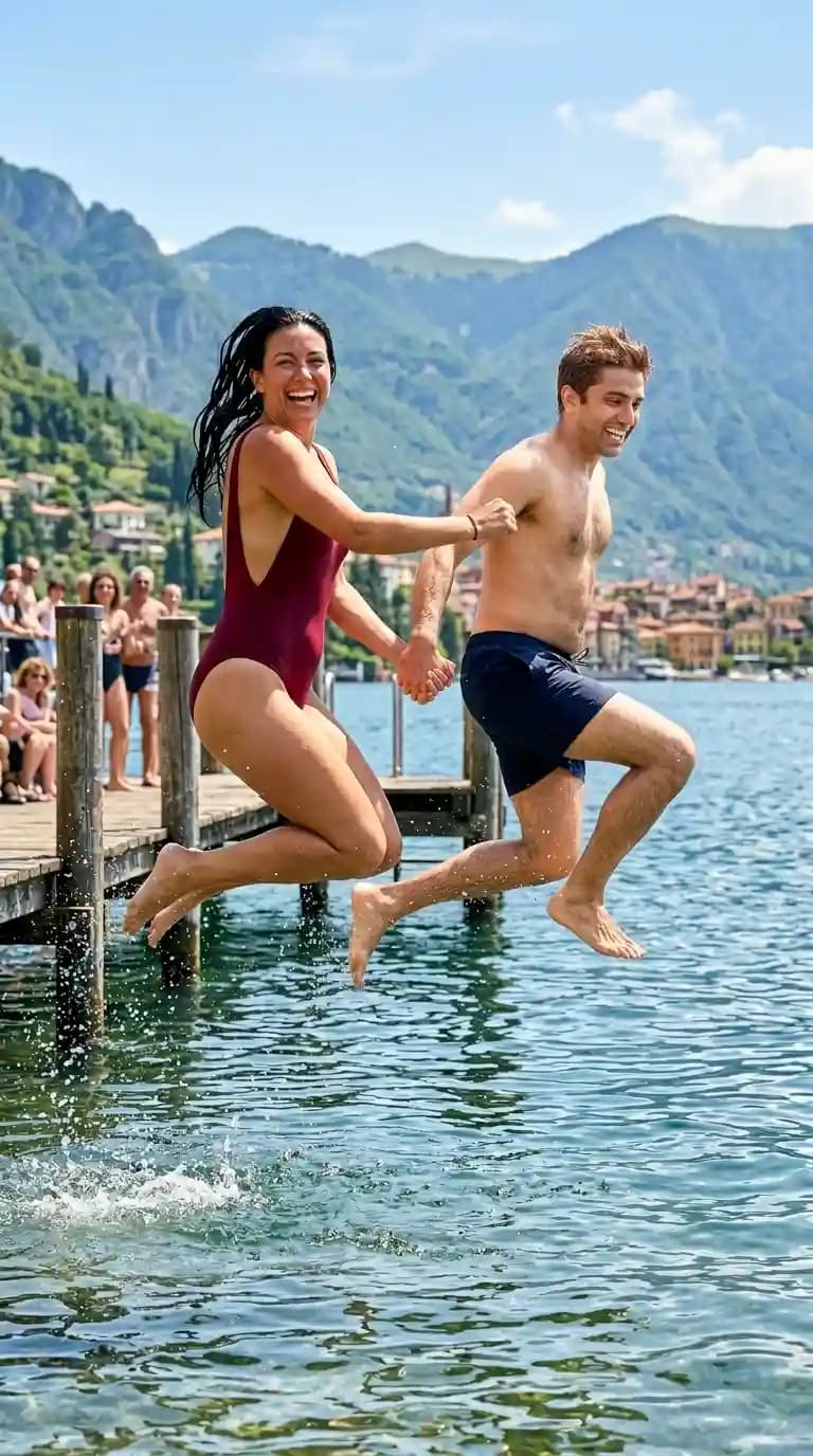 Maroon One-Piece Swimsuit + Navy Blue Swim Shorts