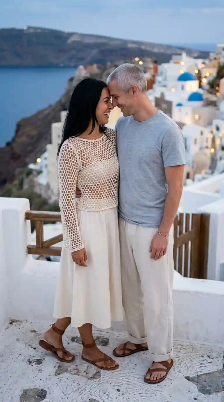 Crochet Knit Top + Cream Midi Skirt + Grey T-Shirt + Beige Linen Trousers