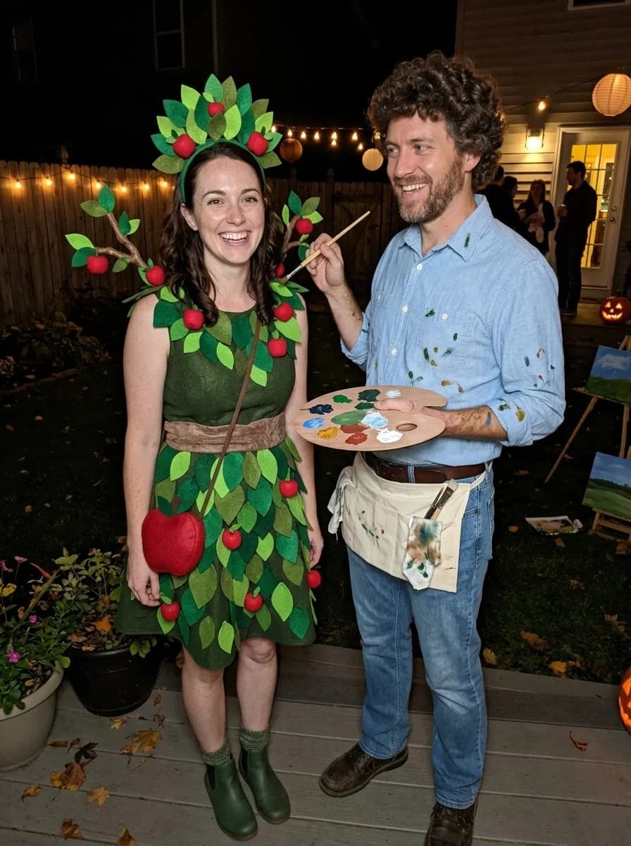 Happy Little Tree & Bob Ross Couple Costume