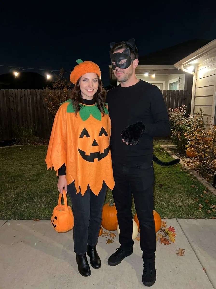 Jack-o’-Lantern Pumpkin and Black Cat