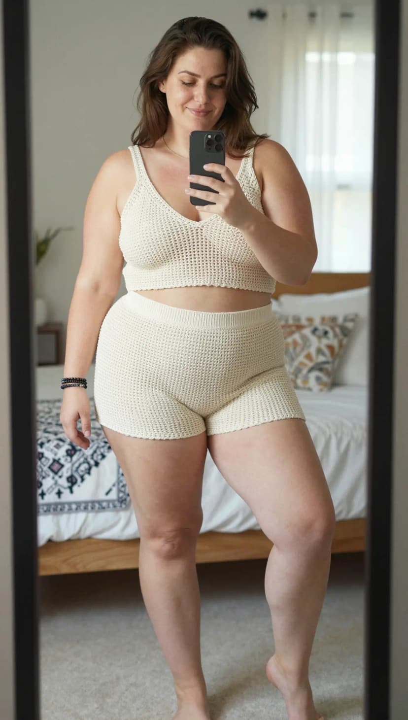 Cream Crochet Crop Top + Cream Crochet Shorts