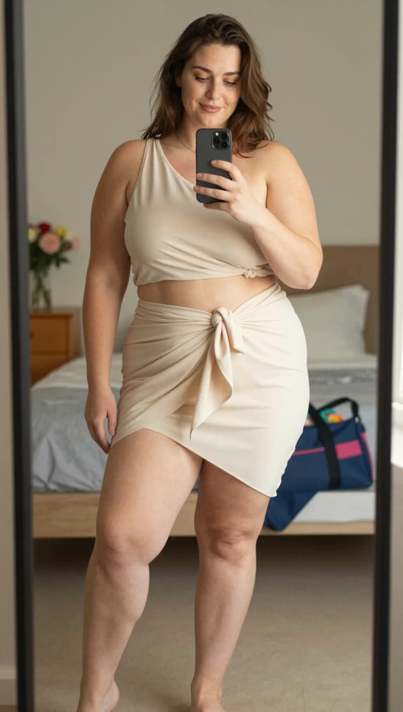 Cream One Shoulder Crop Top + Cream Tie Wrap Skirt