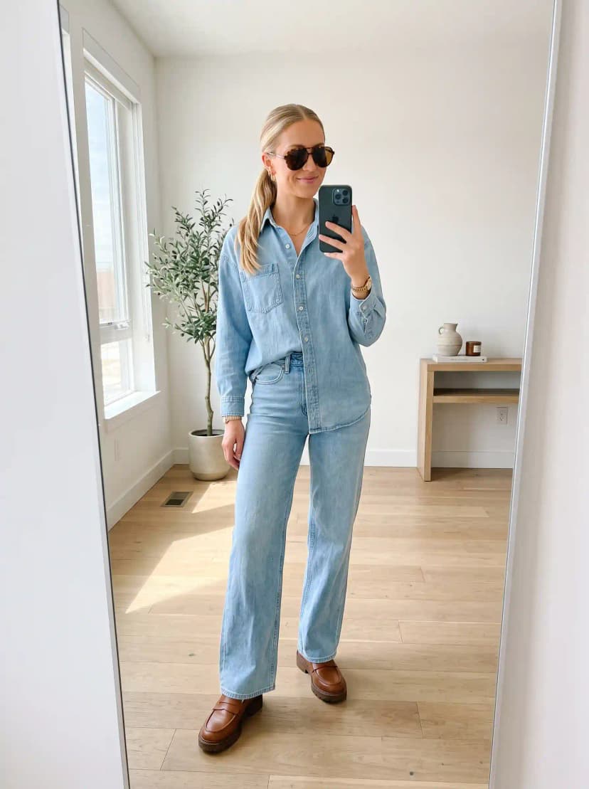 Light Blue Denim Shirt + Light Wash Jeans