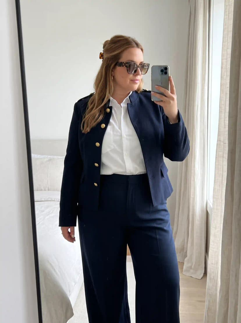 Navy Blazer + White Button-Down + Navy Trousers
