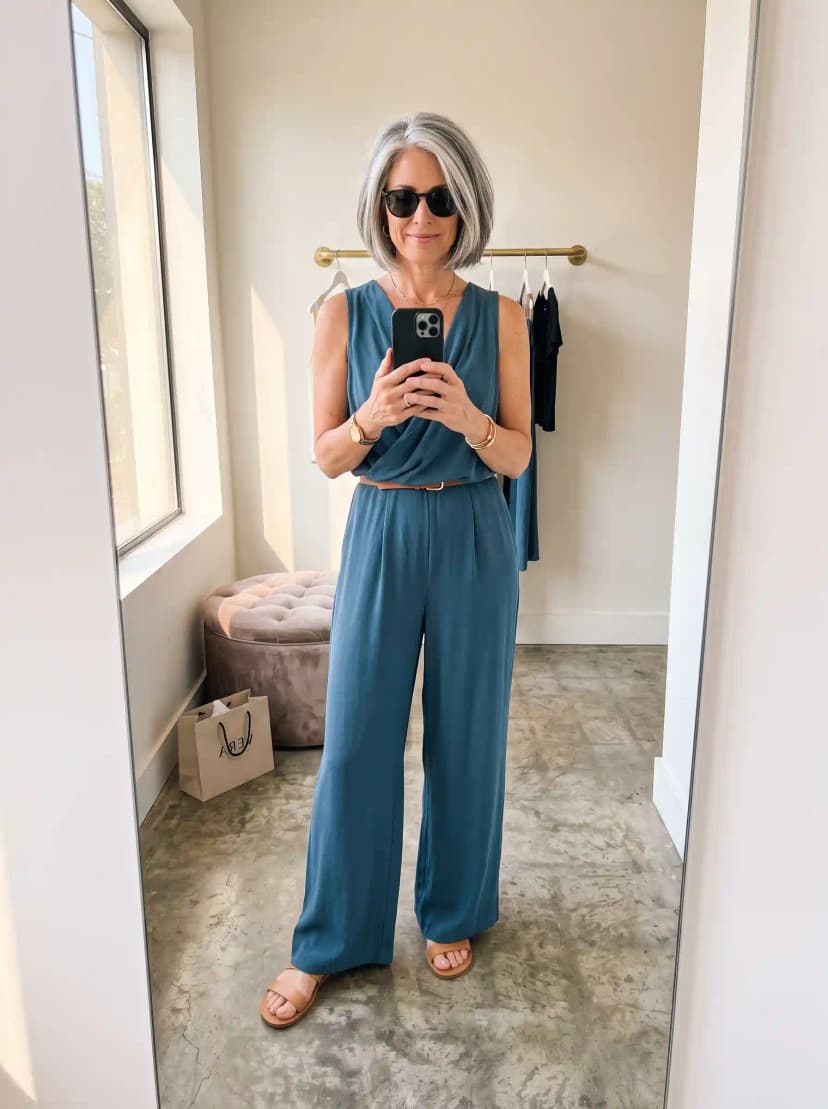 Teal Draped Jumpsuit