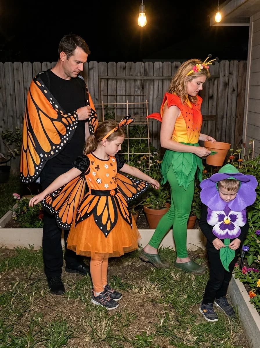 Enchanted Garden Family Costume with Monarch Butterflies and Flowers
