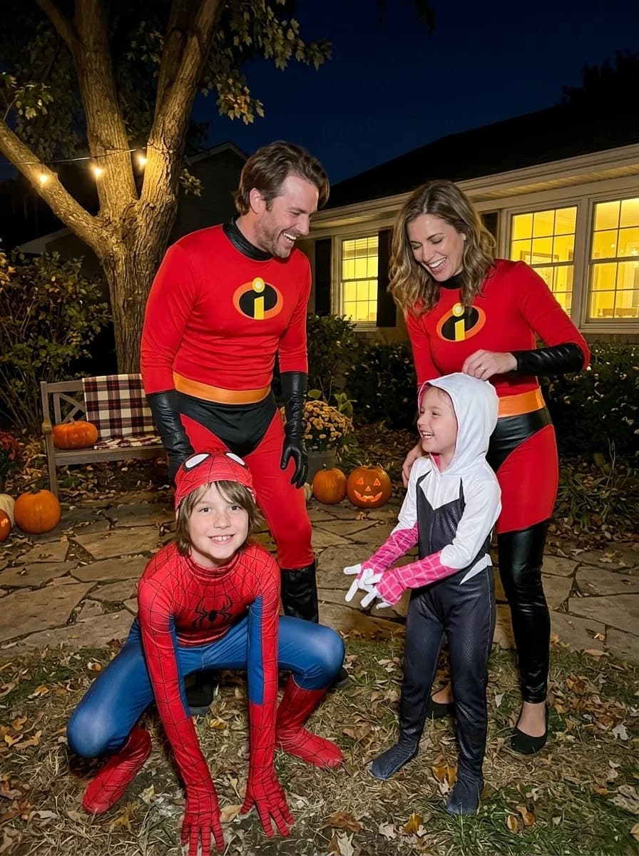 Superhero Family Costume with The Incredibles, Spider-Man, and Ghost-Spider