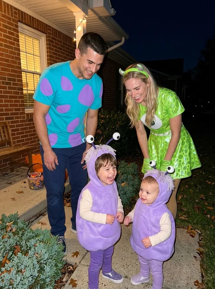 Monsters, Inc. Family Costume with Sulley, Mike Wazowski, and Boo