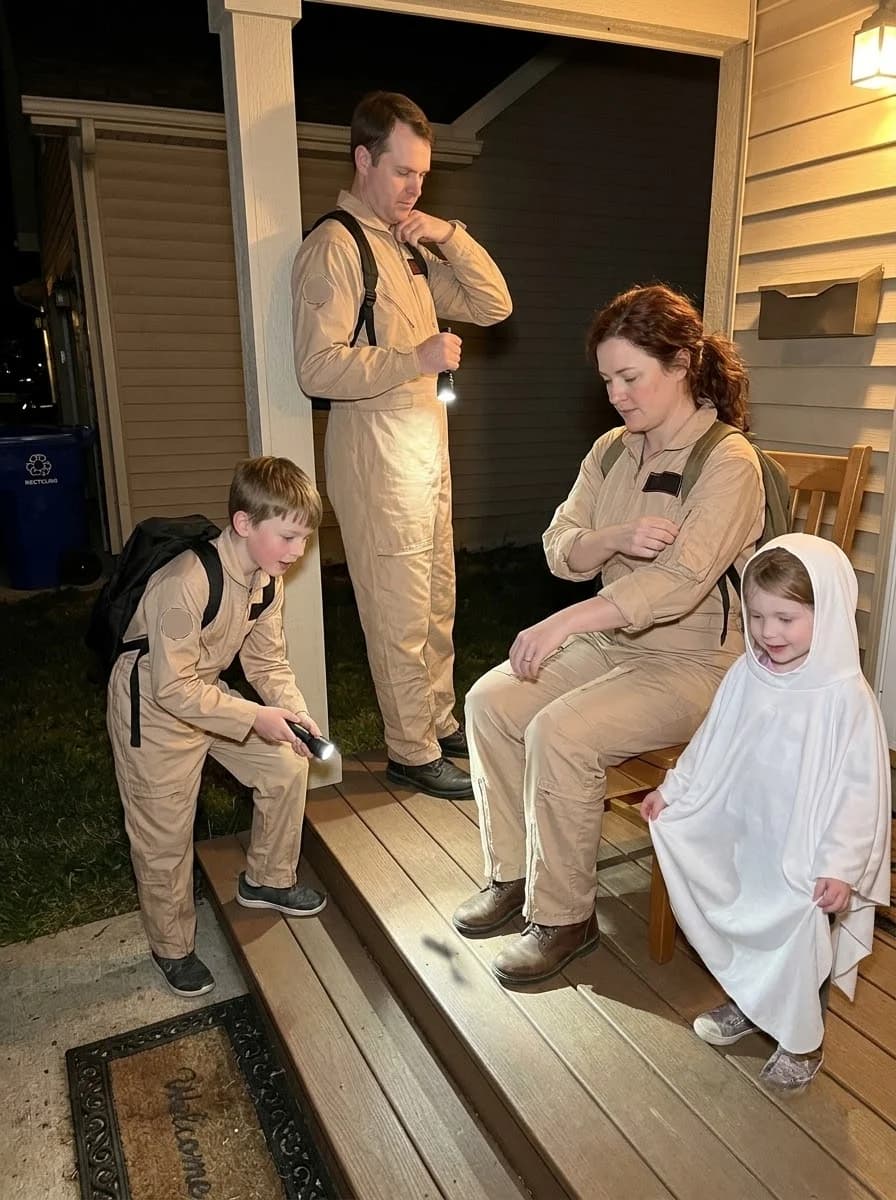 Ghostbusters Family Costume with Ghost-Hunting Crew and Little Ghost