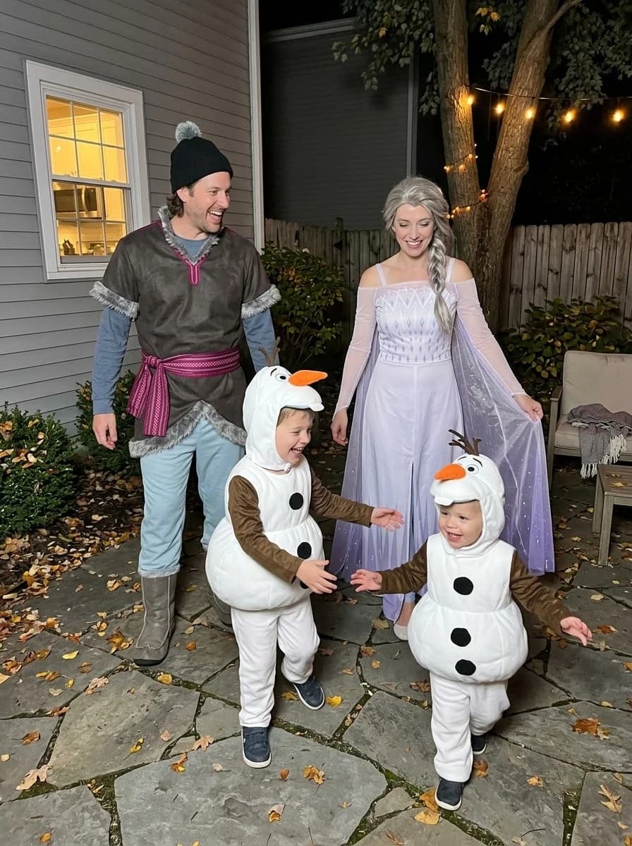 Frozen Family Costume with Kristoff, Elsa, and Little Olafs
