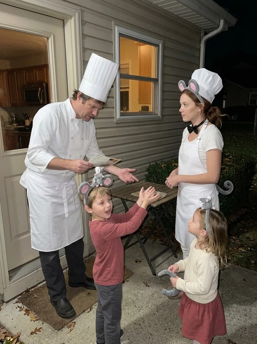 Ratatouille-Inspired Family Costume with Chef and Little Kitchen Mice