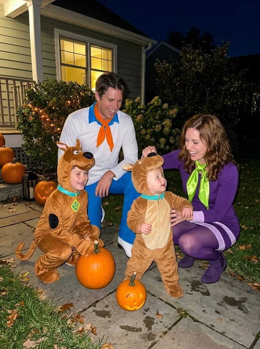 Scooby-Doo Family Costume with Fred, Daphne, and Two Scoobys