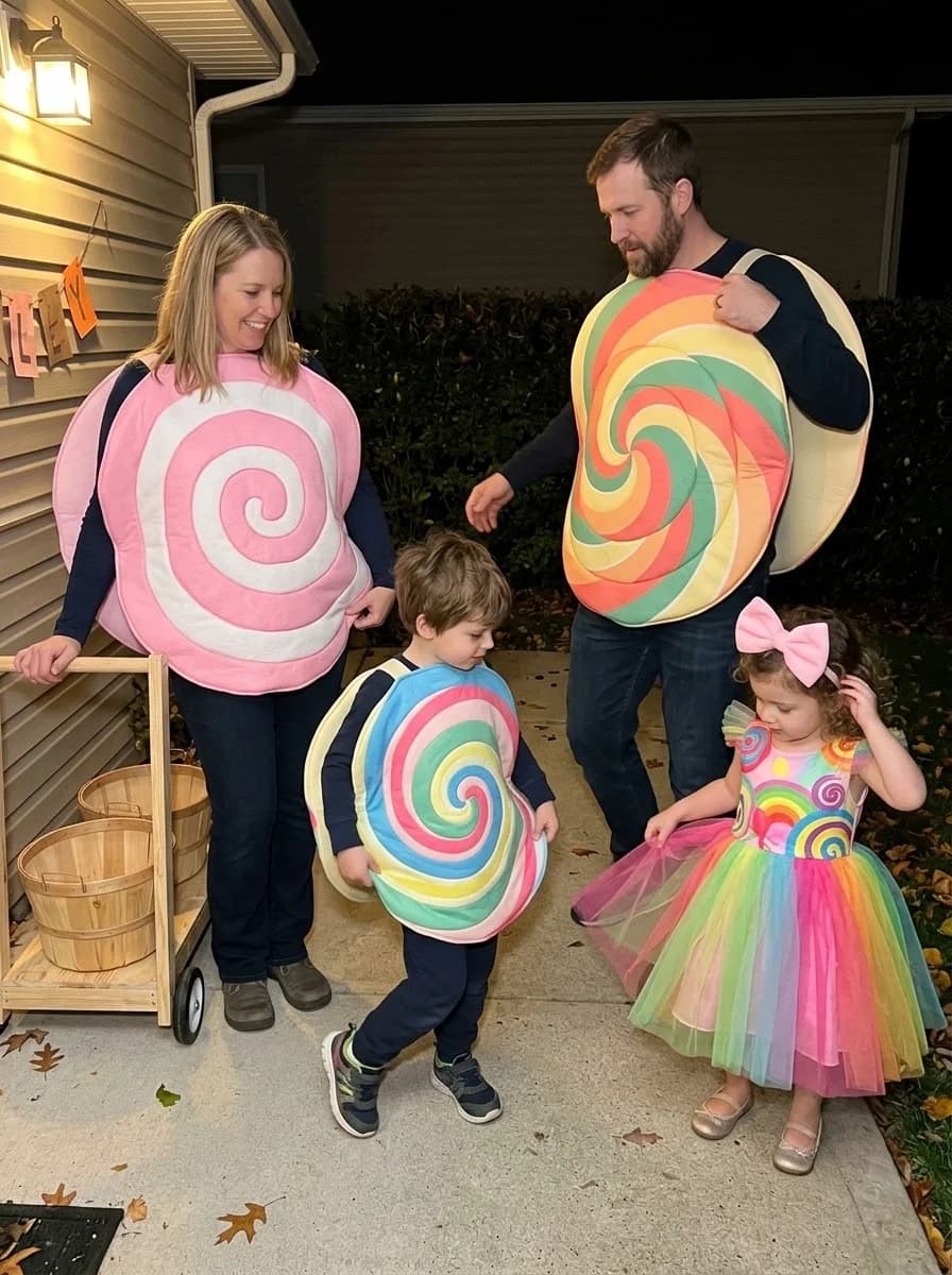 Sweet Shop Family Costume with Lollipops and Rainbow Candy