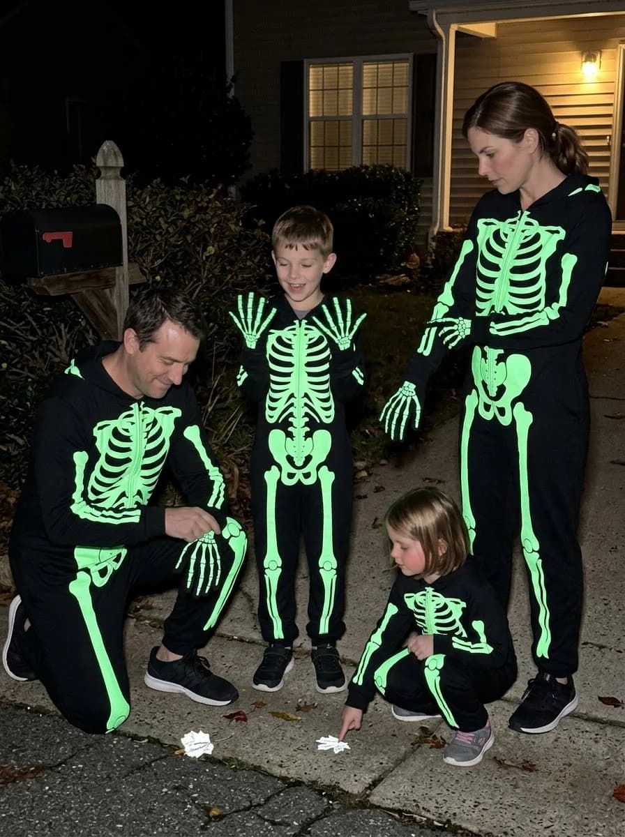 Glow-in-the-Dark Skeleton Family Costume