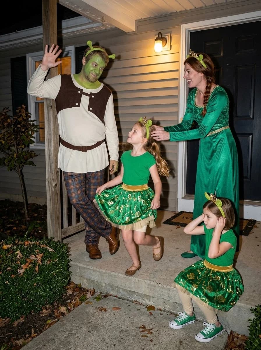 Shrek Family Costume with Shrek, Princess Fiona and Little Ogre Princesses