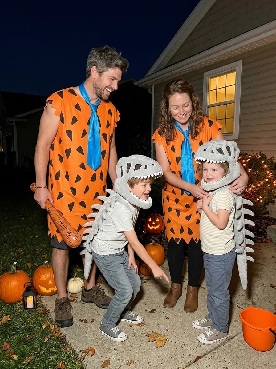 The Flintstones-Inspired Family Costume with Bedrock Cavemen and Dinosaur Fossils