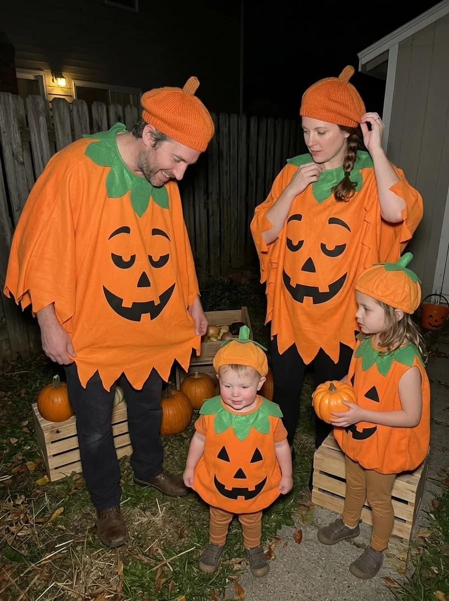 Matching Jack-O’-Lantern Pumpkin Family Costume