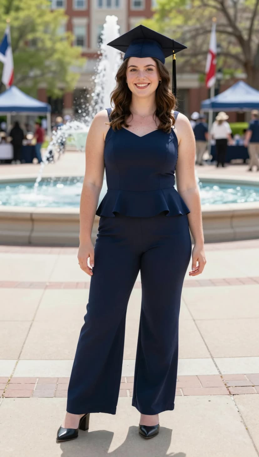 Navy Peplum Jumpsuit + Black Block Heels
