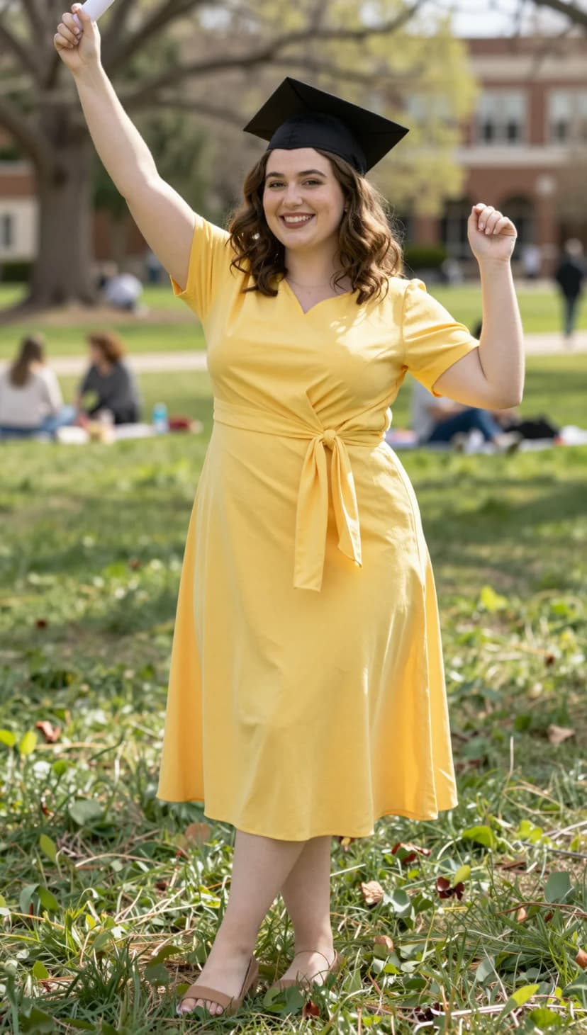 Yellow Cotton Wrap Dress + Tan Wedge Sandals