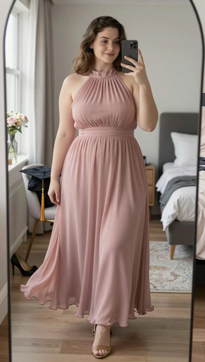 Rose Pink Chiffon Halter Maxi Dress