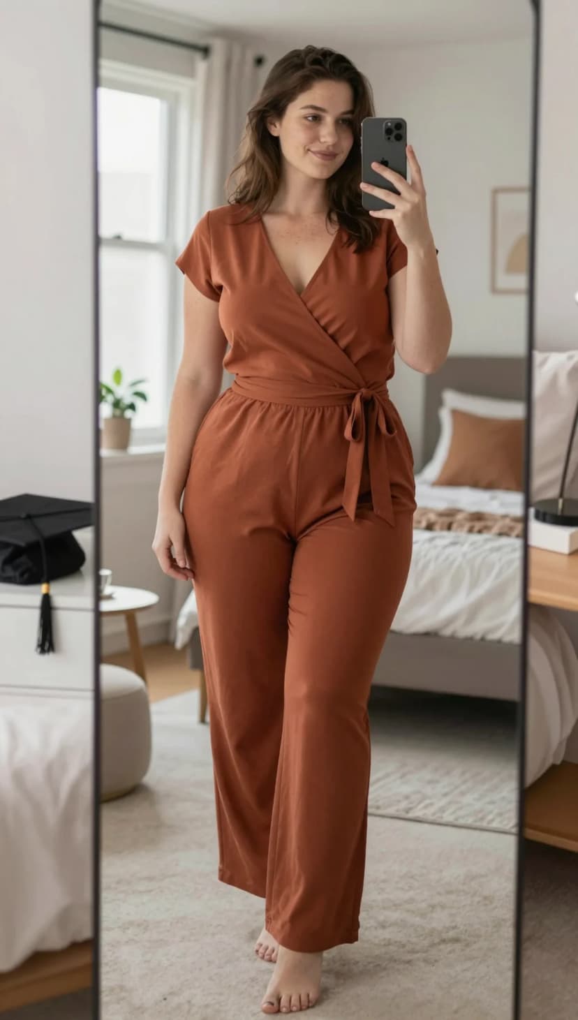 Rust Jersey Wrap Jumpsuit