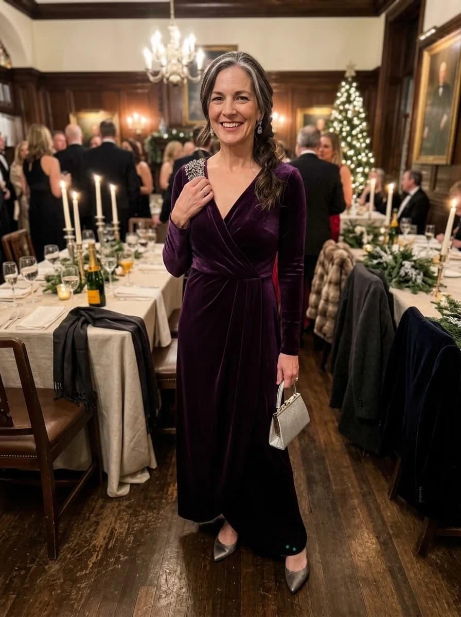 Plum velvet wrap dress