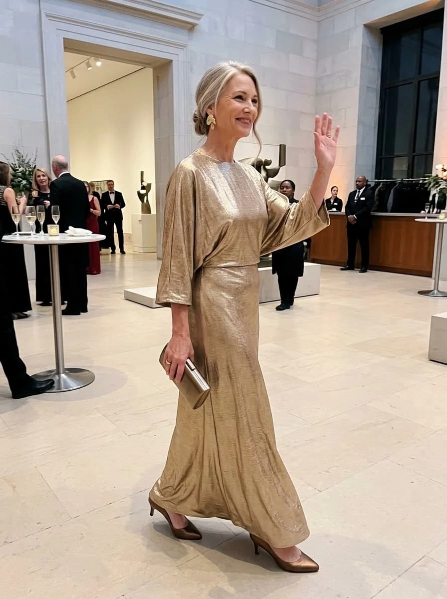 Gold metallic draped gown