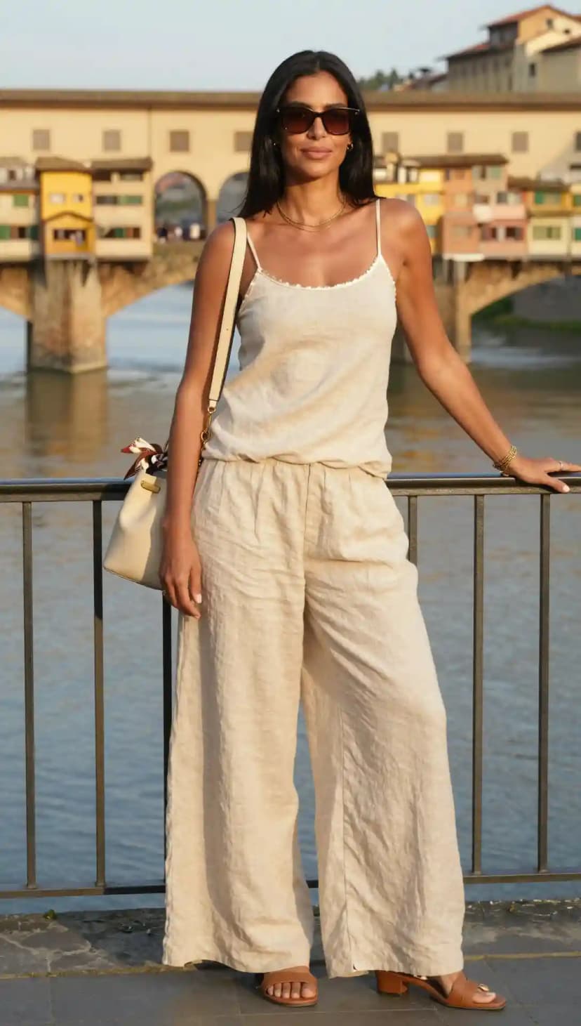 Linen Camisole + Wide-Leg Linen Trousers