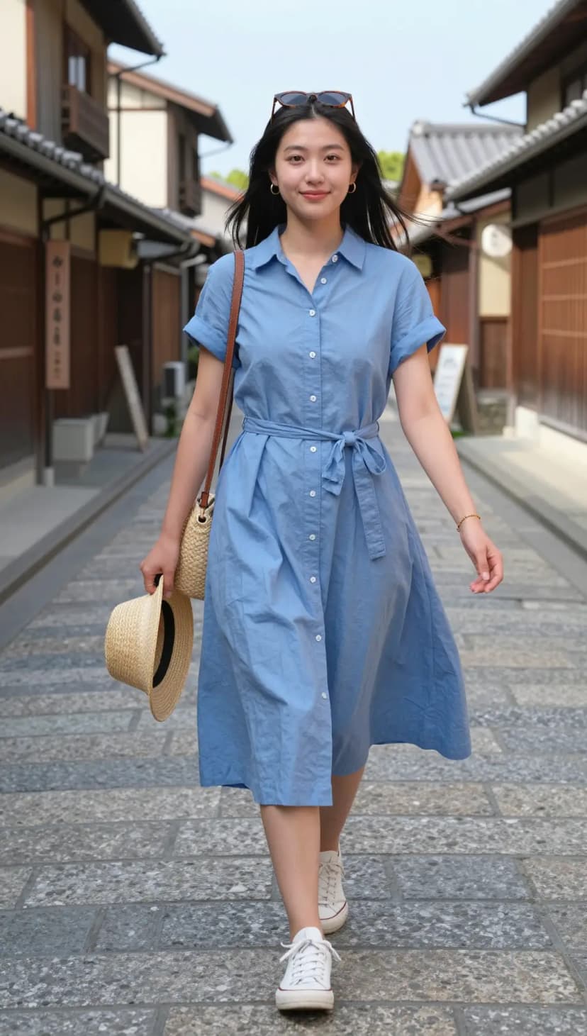Sky Blue Cotton Shirt Dress
