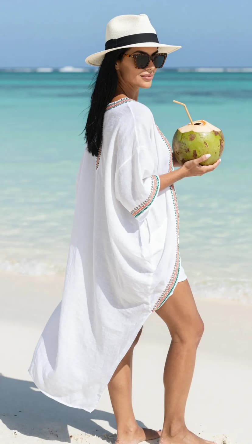 White Linen Kaftan + White Linen Shorts