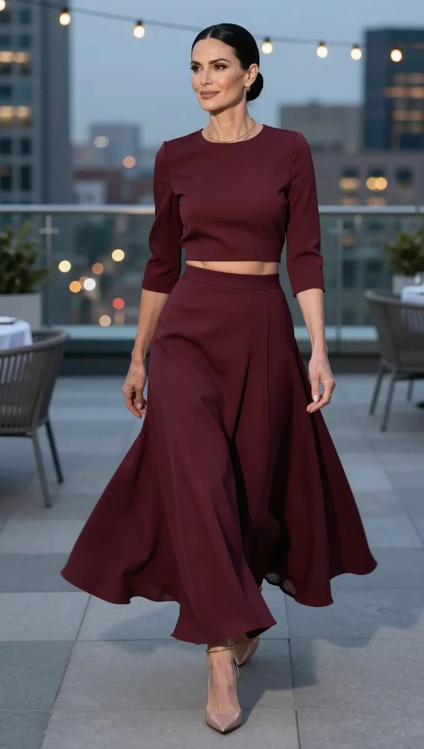 Burgundy Crepe Crop Top + Burgundy Crepe Maxi Skirt