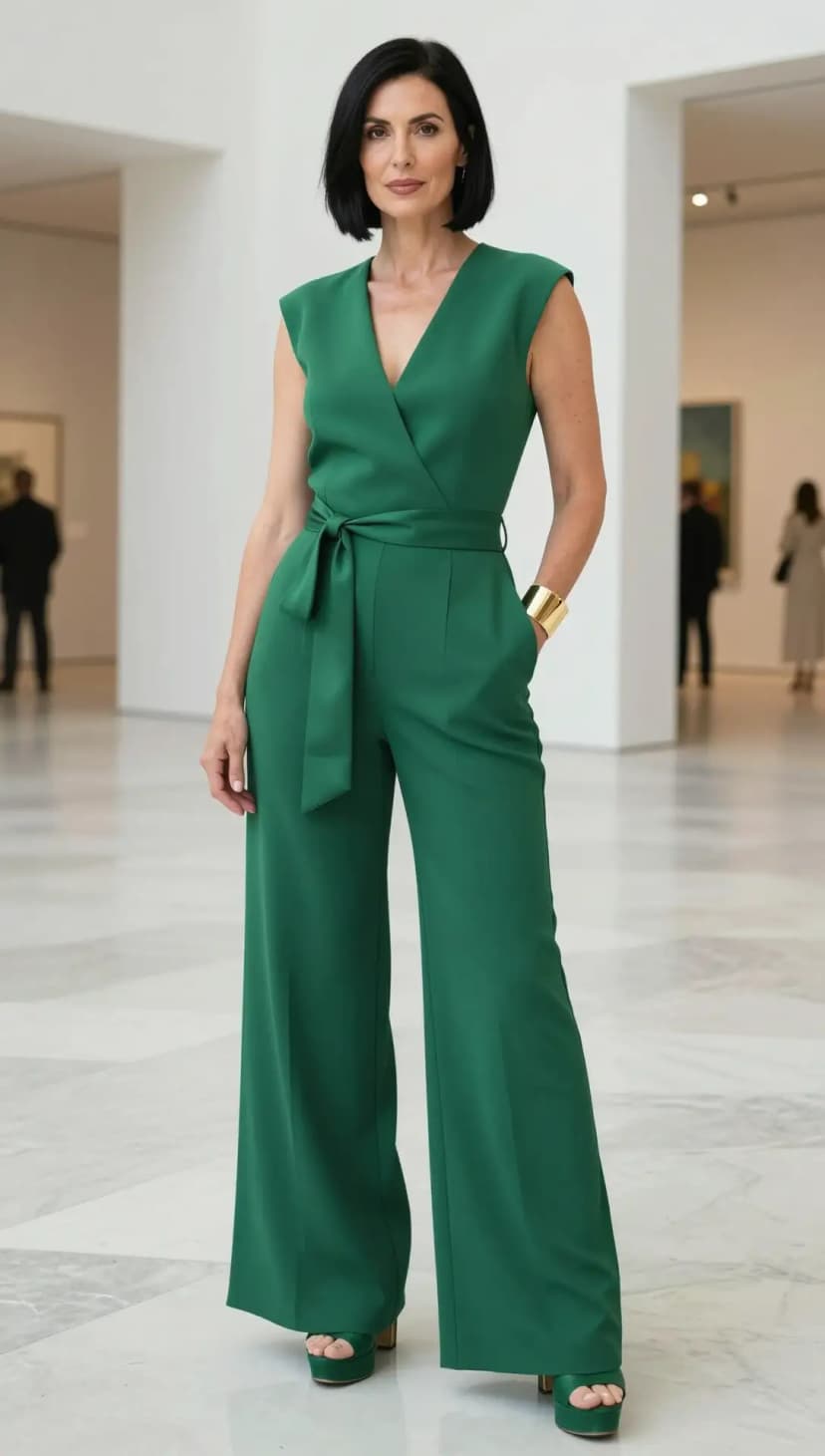 Green Crepe Jumpsuit