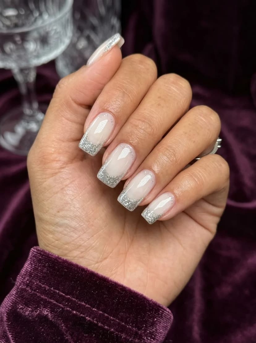 Silver Glitter French Tips