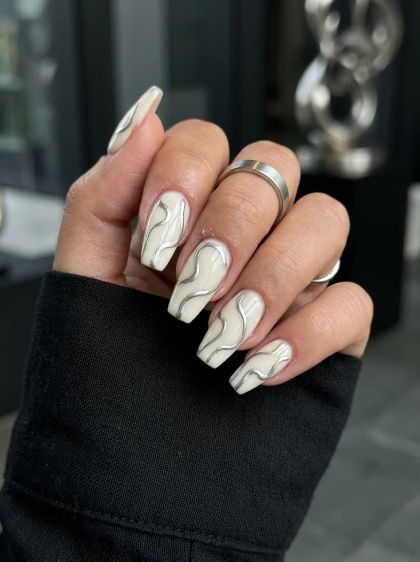 Silver Swirl Nails