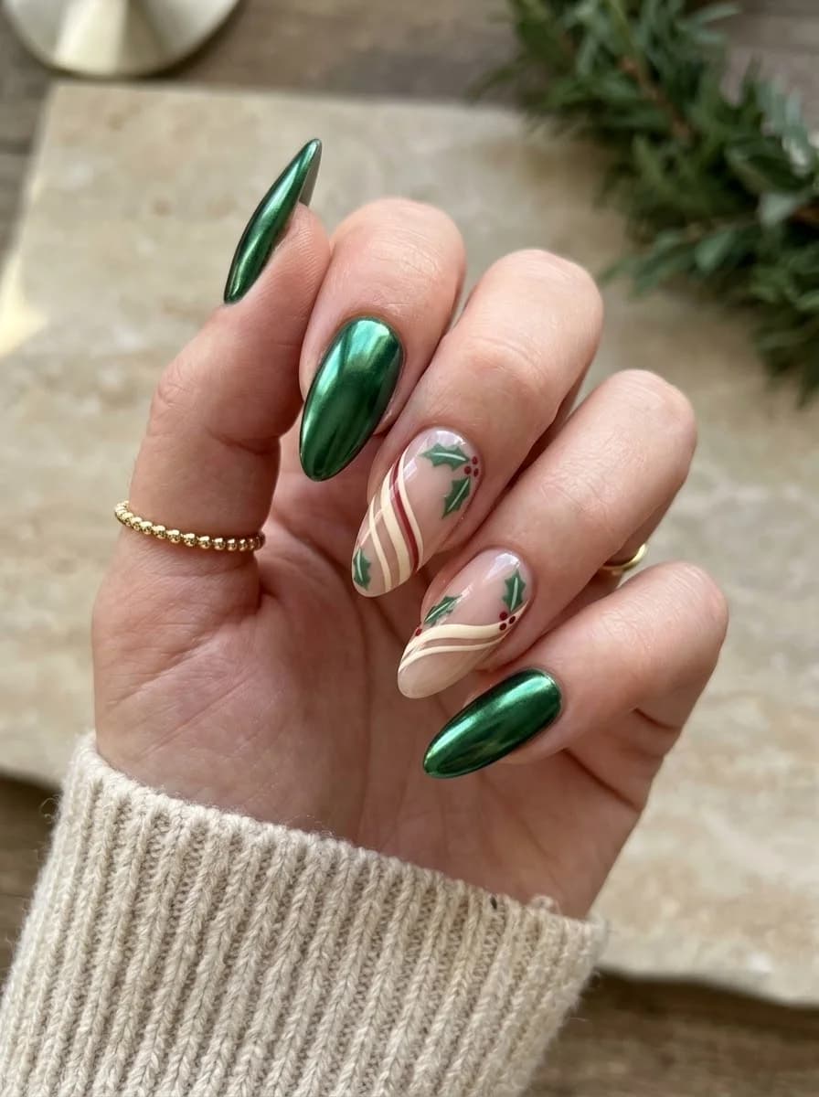 Gingerbread & Candy Cane French Nails