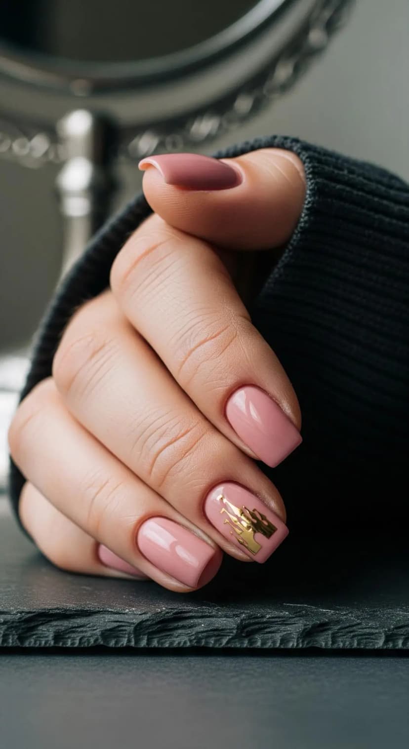 Dusty Rose Solid Swirl + Gold Castle Accent