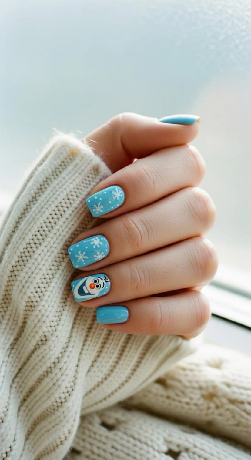 Sky Blue Olaf Snowflakes + White Cable Knit Sweater