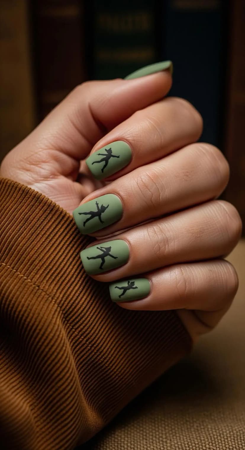 Sage Green Silhouette Nail Art + Matte Finish