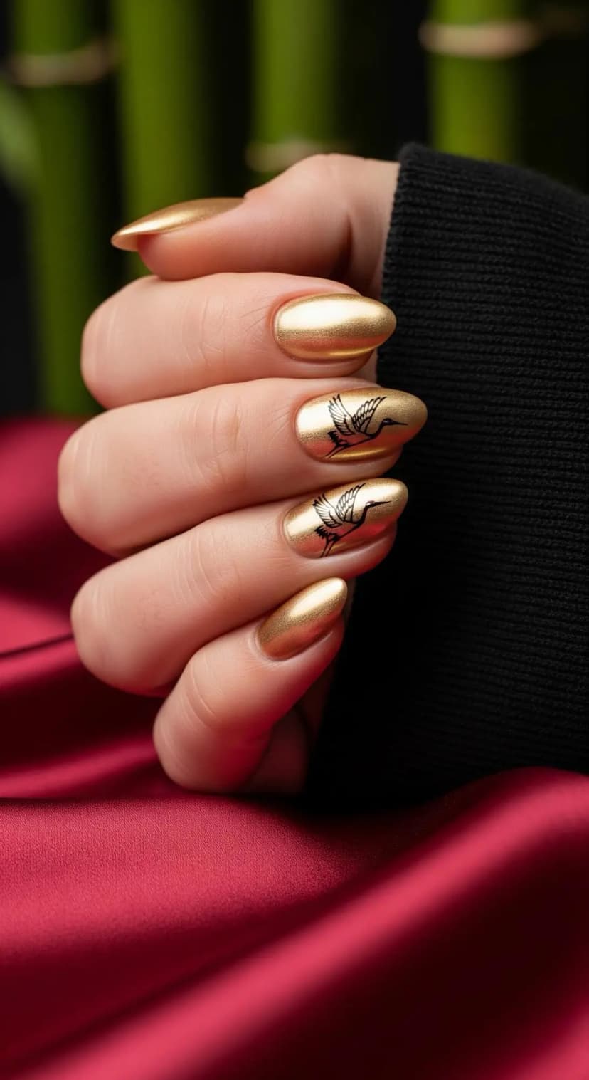Gold Metallic Cranes + Black Sweater