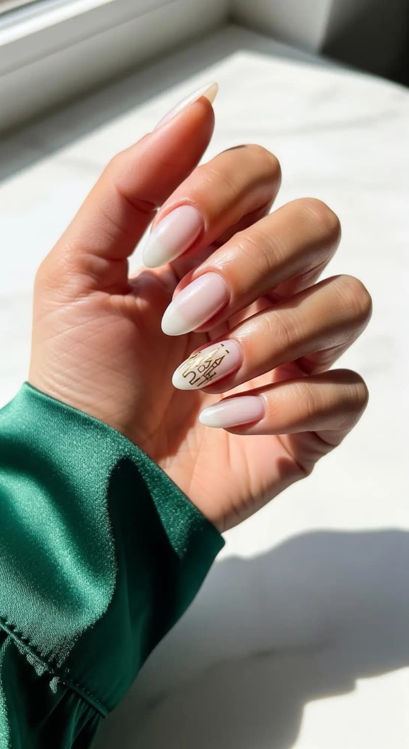 White Ombre French Tips + Gold Castle Accent