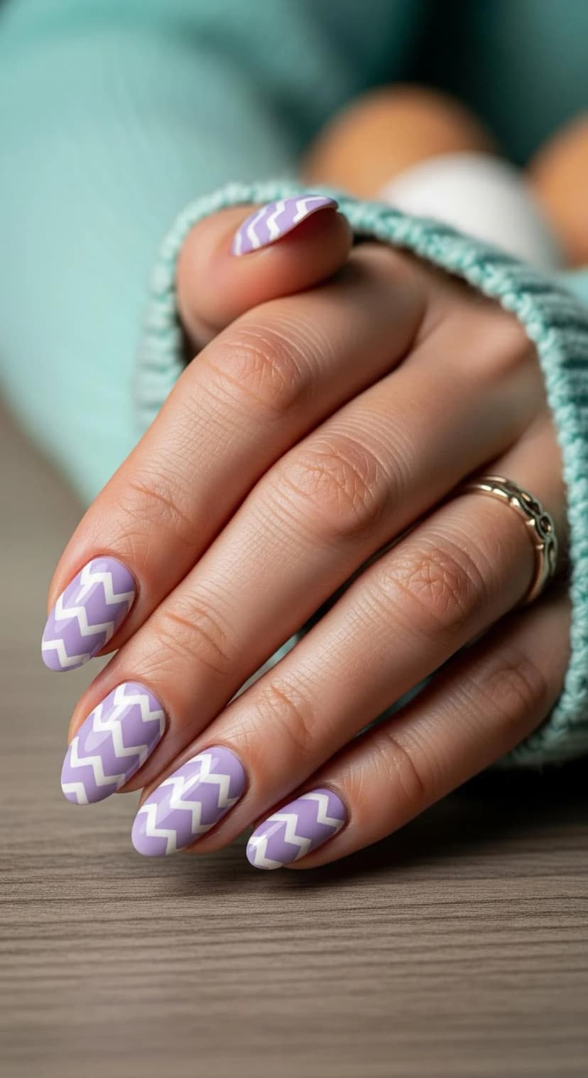 Lavender Chevron Nails with White Accents