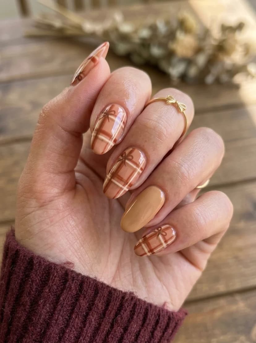 Brown Plaid with Bow Details