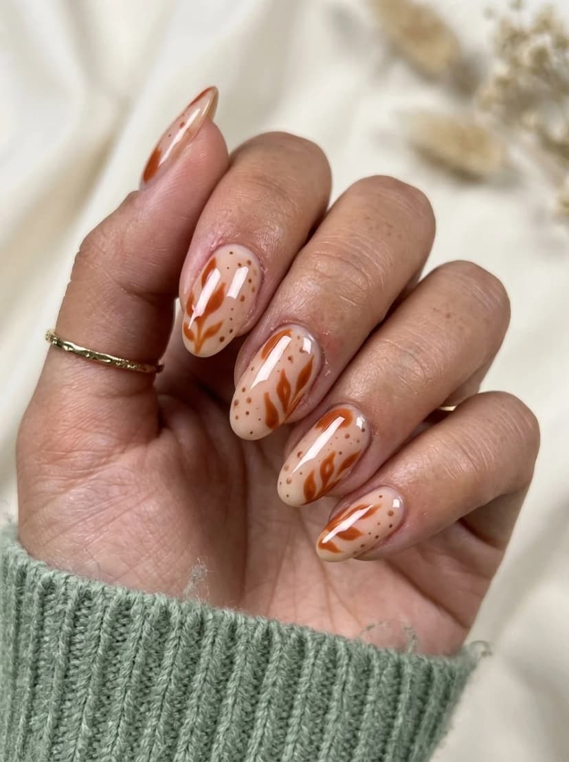 Burnt Orange Leaf Nails