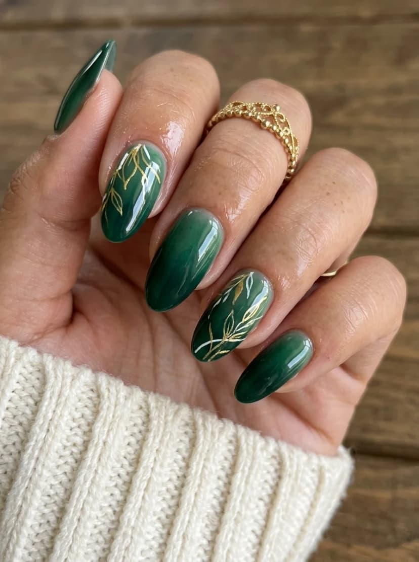 Emerald Green with Gold Leaf Art